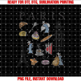 Disney Pixar Ratatouille Paris Food  Places Collage Retro Shirt PNG, DTF, DTG, Sublimation Design