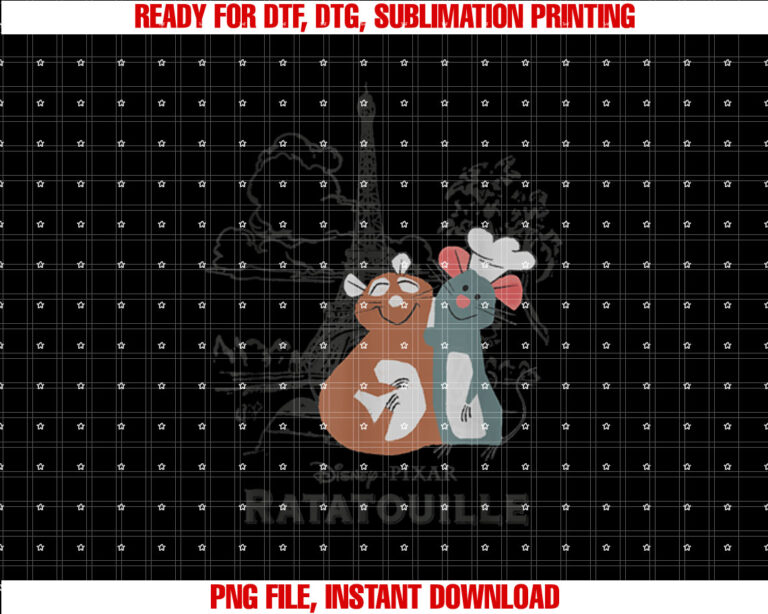 Disney Pixar Ratatouille Remy  Emile Cute Hug Paris Shot Shirt PNG, DTF, DTG, Sublimation Design
