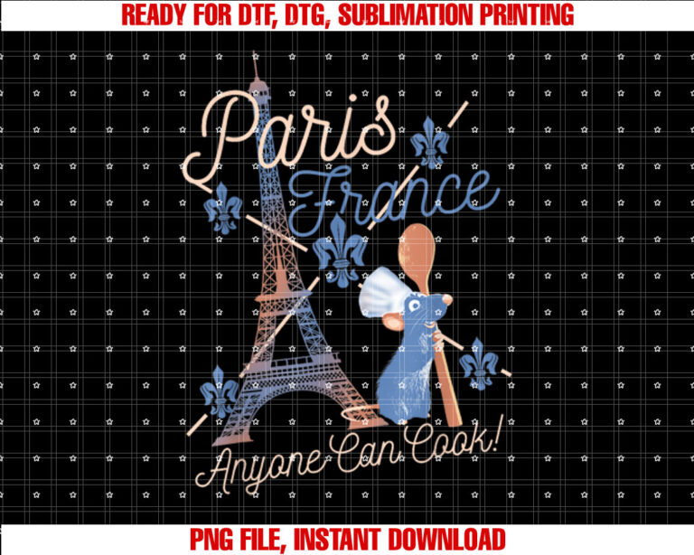 Disney Pixar Ratatouille Remy Paris France Poster Shirt PNG, DTF, DTG, Sublimation Design