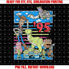 Disney Pixar Toy Story 95 Retro Distressed Colorful Group Shirt PNG, DTF, DTG, Sublimation Design