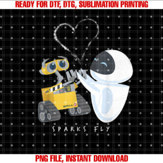Disney Pixar WallE Eve Heart Sparks Fly Shirt PNG, DTF, DTG, Sublimation Design