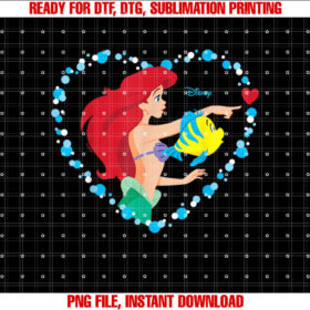 Disney Princess Ariel Heart Valentines Day Shirt  PNG, DTF, DTG, Sublimation Design
