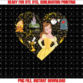Disney Princess Belle Collage Heart Shirt  PNG, DTF, DTG, Sublimation Design