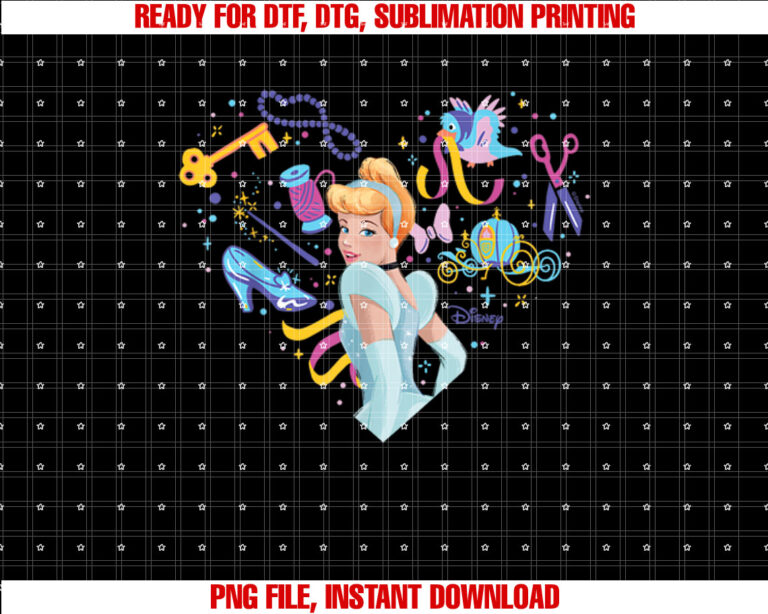 Disney Princess Cinderella Heart Icons Shirt  PNG, DTF, DTG, Sublimation Design