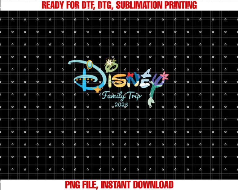 Disney Princess Letters Logo Family Trip Matching 2025 Shirt  PNG, DTF, DTG, Sublimation Design
