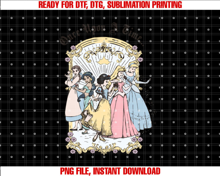 Disney Princess Once Upon a Time Vintage Cartoon Shirt  PNG, DTF, DTG, Sublimation Design