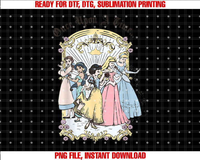 Disney Princess Once Upon a Time Vintage Cartoon White Shirt  PNG, DTF, DTG, Sublimation Design