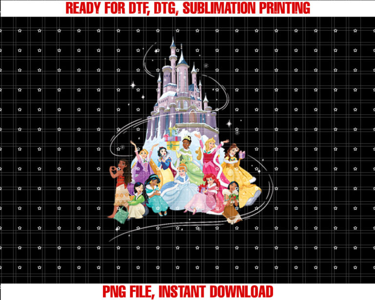 Disney Princess Sparkle Squad Christmas Holiday Castle Shirt  PNG, DTF, DTG, Sublimation Design