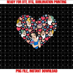 Disney Snow White and the Seven Dwarfs Heart Valentines Day Shirt  PNG, DTF, DTG, Sublimation Design