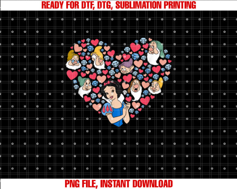 Disney Snow White and the Seven Dwarfs Heart Valentines Day Shirt  PNG, DTF, DTG, Sublimation Design