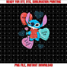 Disney Stitch Funny Candy Hearts Valentines Day Premium Shirt  PNG, DTF, DTG, Sublimation Design