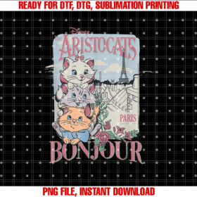 Disney the Aristocats Bonjour Paris Since 1979 Vintage Ad Shirt  PNG, DTF, DTG, Sublimation Design