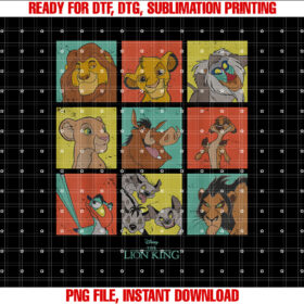 Disney the Lion King Characters 90s Grid Shirt  PNG, DTF, DTG, Sublimation Design