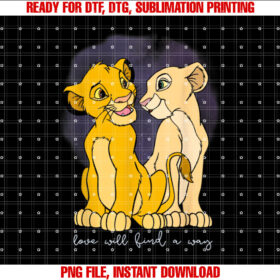 Disney the Lion King Valentines Day Simba Nala Vintage Shirt  PNG, DTF, DTG, Sublimation Design