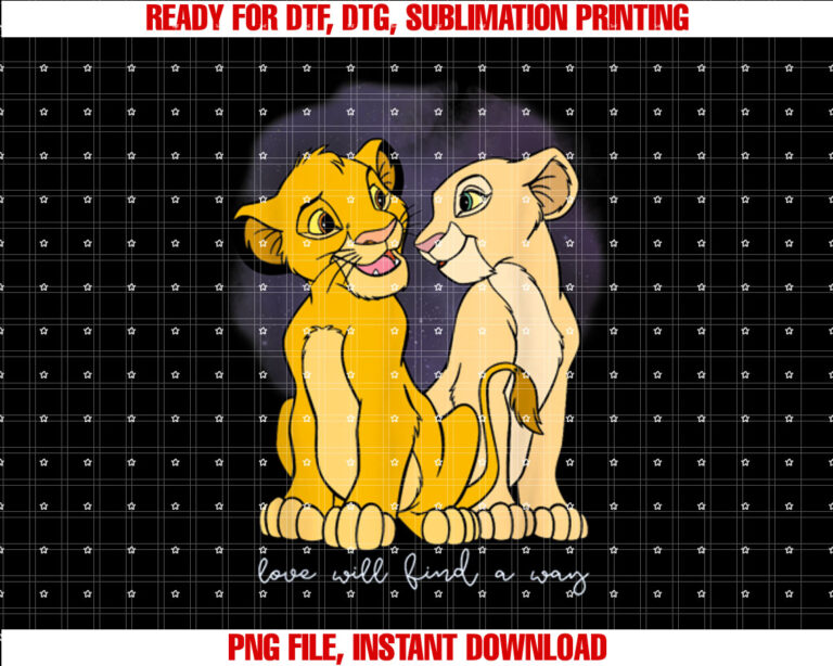 Disney the Lion King Valentines Day Simba Nala Vintage Shirt  PNG, DTF, DTG, Sublimation Design