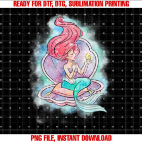Disney the Little Mermaid Ariel in Shell Watercolor Pose Shirt  PNG, DTF, DTG, Sublimation Design