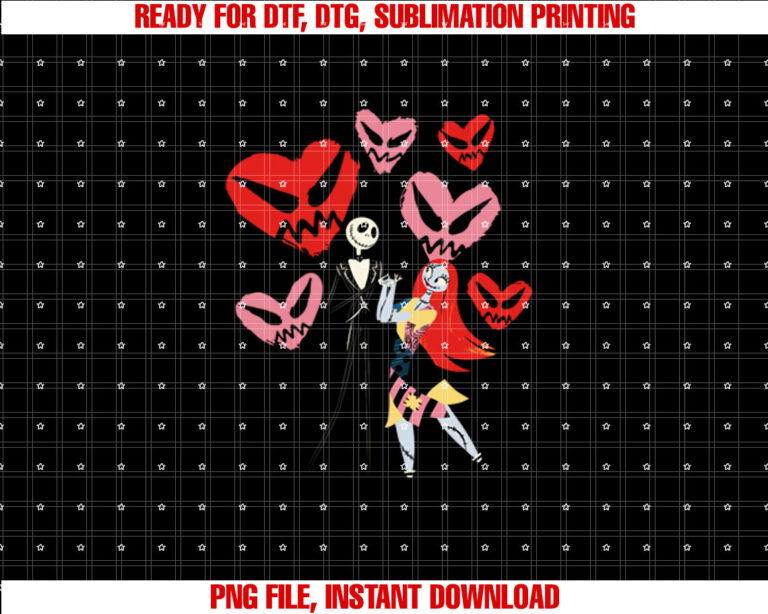 Disney the Nightmare Before Christmas Valentines Day Hearts Shirt  PNG, DTF, DTG, Sublimation Design