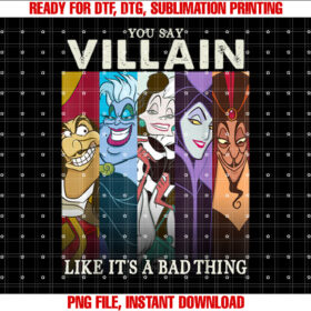 Disney Villains Colorful Group Shot Humor Graphic Shirt  PNG, DTF, DTG, Sublimation Design
