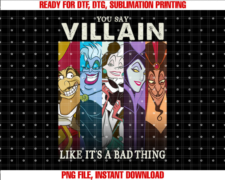 Disney Villains Colorful Group Shot Humor Graphic Shirt  PNG, DTF, DTG, Sublimation Design