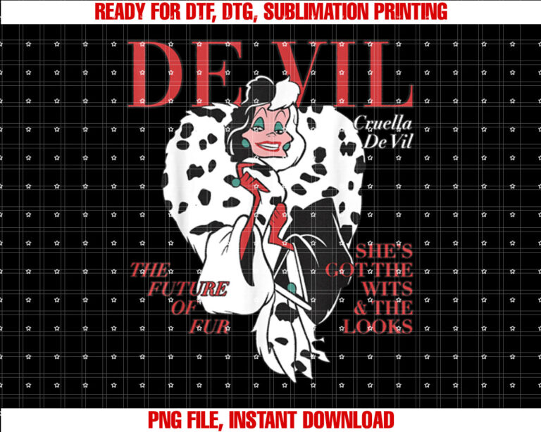 Disney Villains Cruella De Vil Magazine Cover Shirt  PNG, DTF, DTG, Sublimation Design