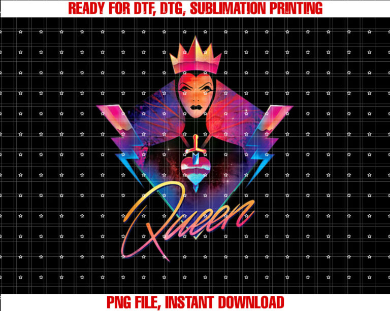 Disney Villains Evil Queen Neon 90s Rock Band Shirt  PNG, DTF, DTG, Sublimation Design