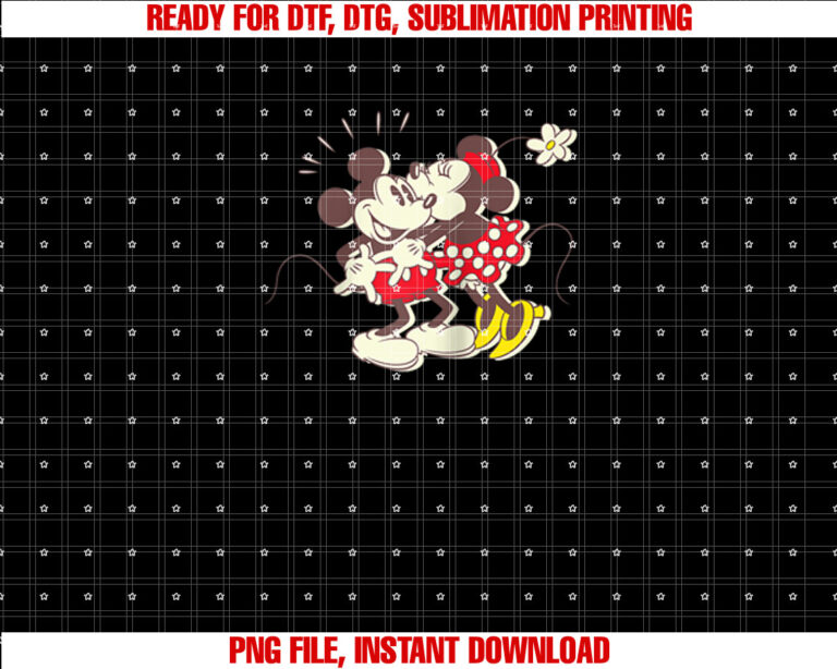 Disney Vintage Mickey and Minnie Mouse Kiss Shirt  PNG, DTF, DTG, Sublimation Design