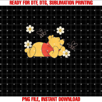 Disney Winnie the Pooh in Nature With Bees Floral Portrait Shirt  PNG, DTF, DTG, Sublimation Design