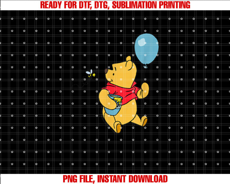 Disney Winnie the Pooh With Balloon Honey Smiling at Bee Shirt  PNG, DTF, DTG, Sublimation Design