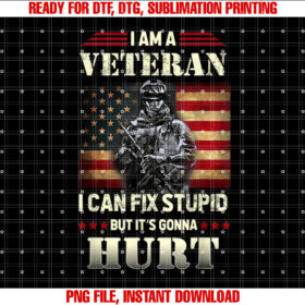 Distressed I Am a Veteran I Can Fix Stupid Veterans Day Shirt  PNG, DTF, DTG, Sublimation Design