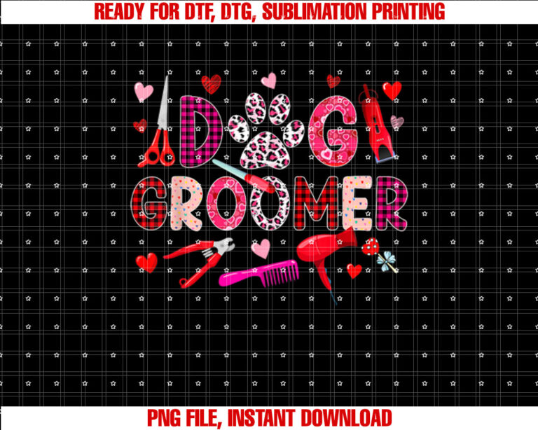 Dog Groomer Tools Valentines Day Leopard Cute Hearts Shirt  PNG, DTF, DTG, Sublimation Design
