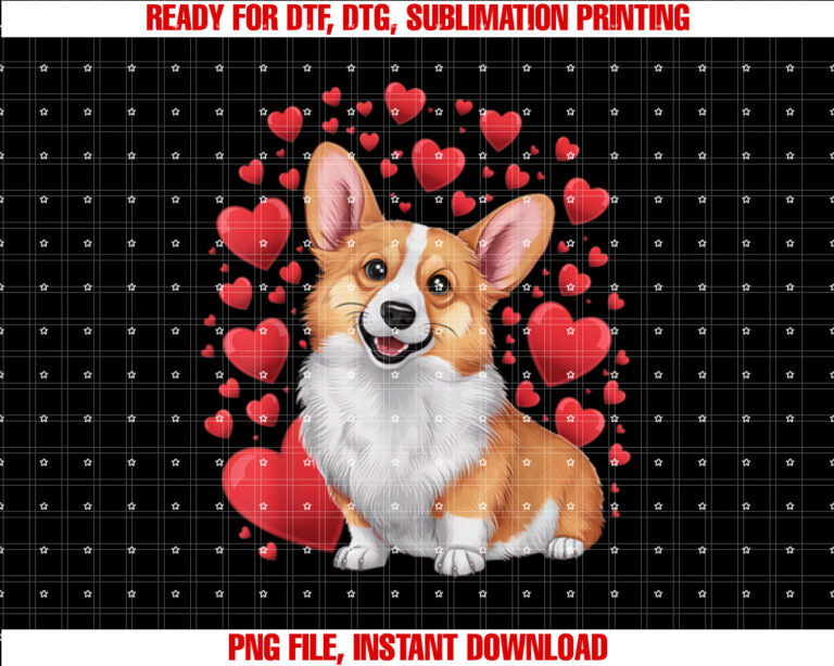 Dog Valentine Cute Corgi Valentines Day Shirt  PNG, DTF, DTG, Sublimation Design