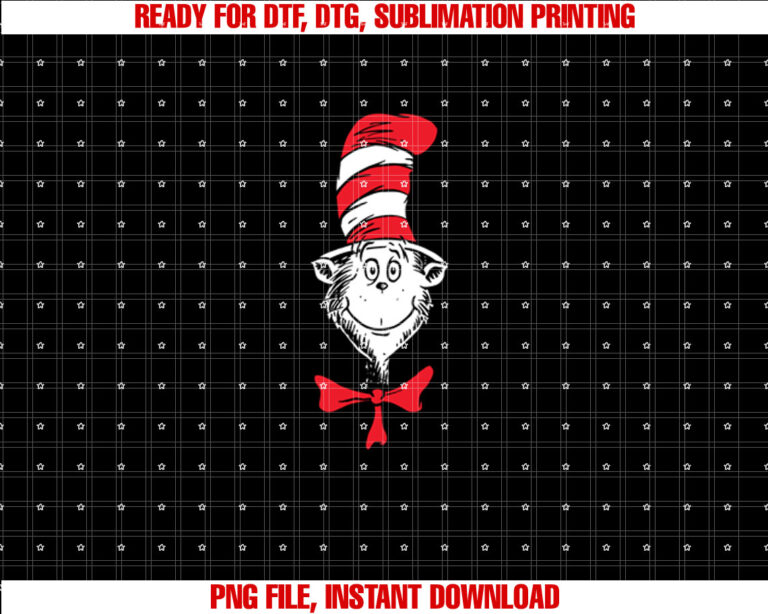 Dr Seuss the Cat in the Hat Face Shirt  PNG, DTF, DTG, Sublimation Design