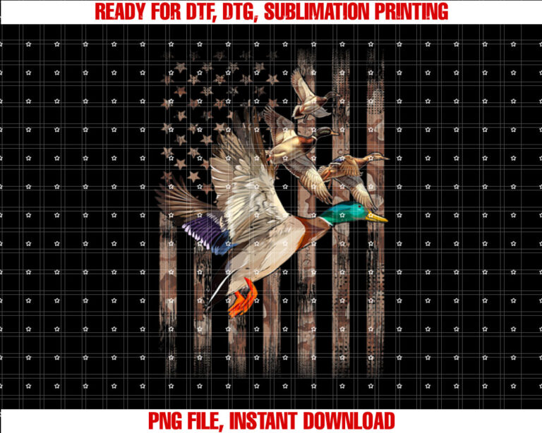Duck Hunter American Flag Waterfowl Hunting Camouflage Men Shirt  PNG, DTF, DTG, Sublimation Design