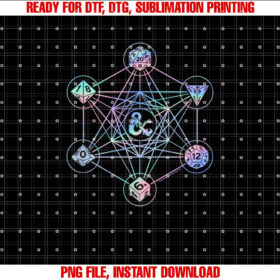 Dungeons Dragons 6 Die Geometric Hologram Logo Shirt  PNG, DTF, DTG, Sublimation Design