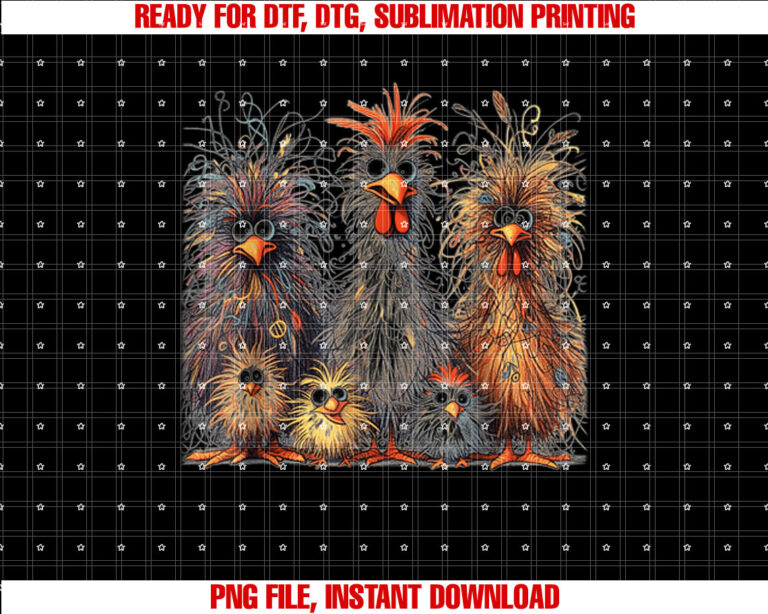 Eagerlys Colorful Funny Chicken Art Crazy Chicken Family Shirt  PNG, DTF, DTG, Sublimation Design