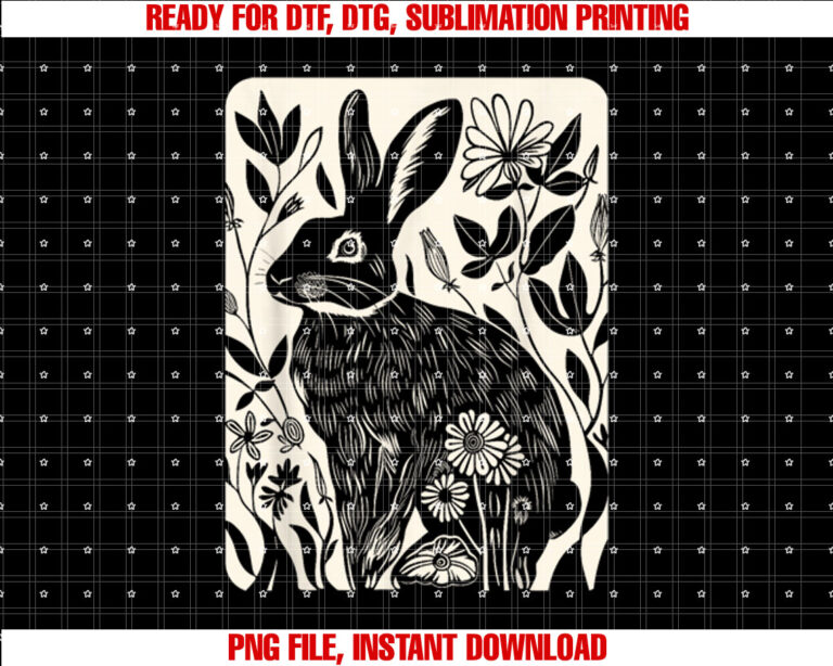 Easter Rabbit Flowers Nature Bunny Lovers Women Girls Shirt  PNG, DTF, DTG, Sublimation Design