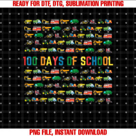 Easy 100 Days of School for Boys Trucks 100th Day Shirt  PNG, DTF, DTG, Sublimation Design
