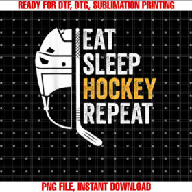 Eat Sleep Hockey Repeat Kids Adult Ice Hockey Retro Vintage Shirt  PNG, DTF, DTG, Sublimation Design
