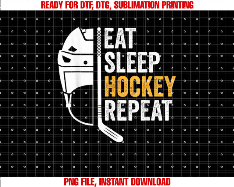 Eat Sleep Hockey Repeat Kids Adult Ice Hockey Retro Vintage Shirt  PNG, DTF, DTG, Sublimation Design