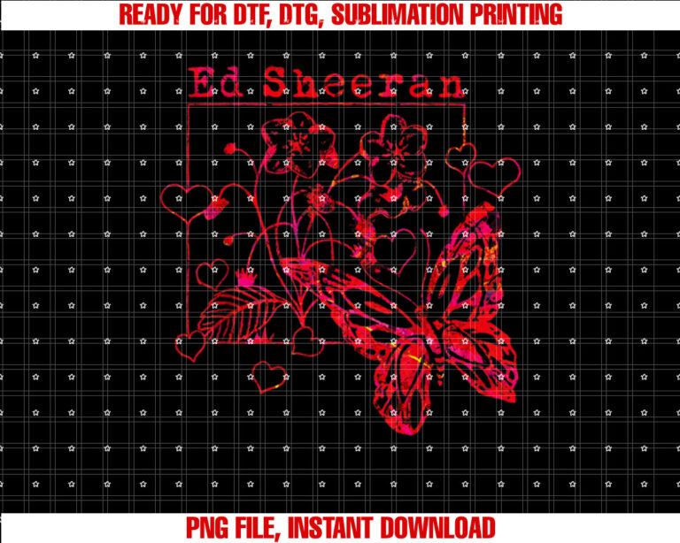 Ed Sheeran Red Wild Hearts and Butterflies Shirt  PNG, DTF, DTG, Sublimation Design