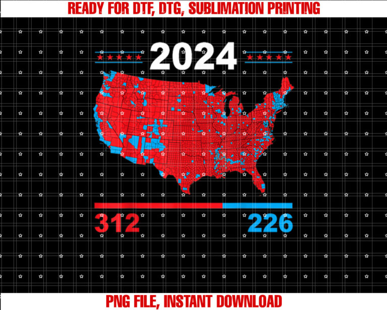 Electoral Map Trump 312 Red 2024 Election Results Map 2024 Shirt  PNG, DTF, DTG, Sublimation Design