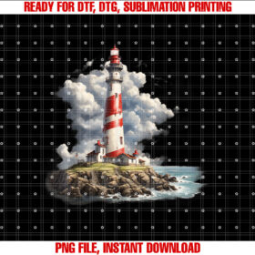 Fun Lighthouse Light House W Clouds Ocean Shore Shirt  PNG, DTF, DTG, Sublimation Design