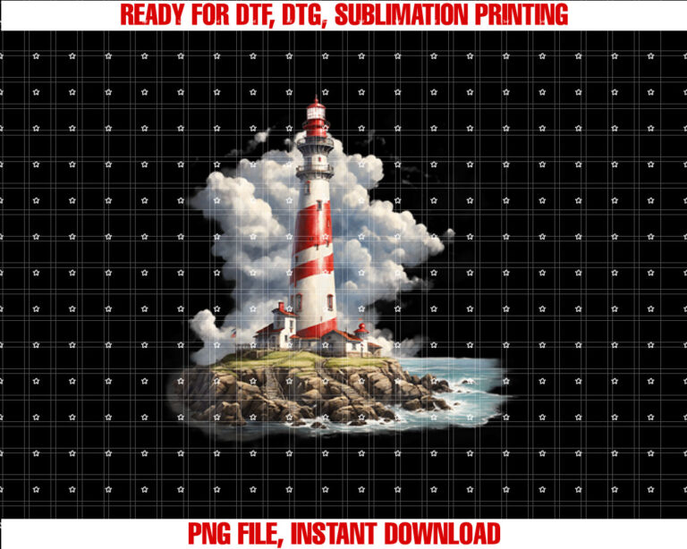 Fun Lighthouse Light House W Clouds Ocean Shore Shirt  PNG, DTF, DTG, Sublimation Design