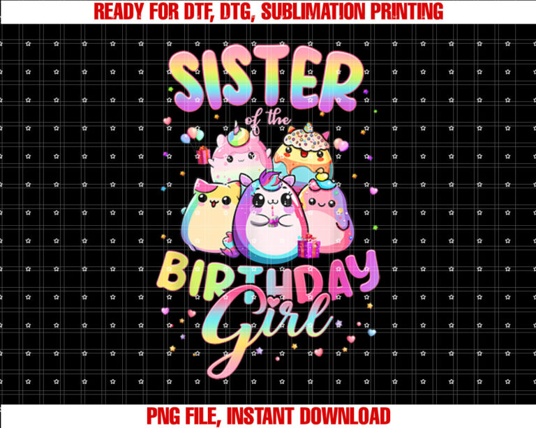 Family Sister of the Birthday Girl Squish Squad Mallow Shirt  PNG, DTF, DTG, Sublimation Design