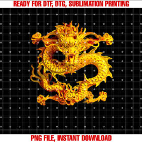 Fearless Golden Chinese Dragon Silhouette 3d Effect Shirt  PNG, DTF, DTG, Sublimation Design