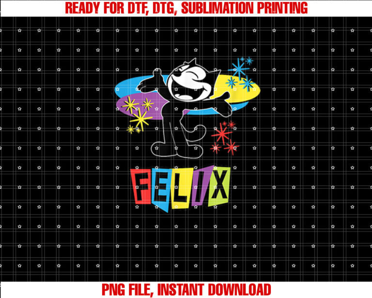 Felix Cat Comics Retro Futurist Tv in Joyful Happy Design Shirt  PNG, DTF, DTG, Sublimation Design