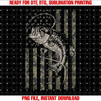 Fishing Camo American Flag Bass Fish Camouflage Shirt  PNG, DTF, DTG, Sublimation Design