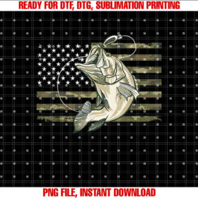 Fishing Camouflage Us American Flag Bass Fish Fisherman Camo Shirt  PNG, DTF, DTG, Sublimation Design