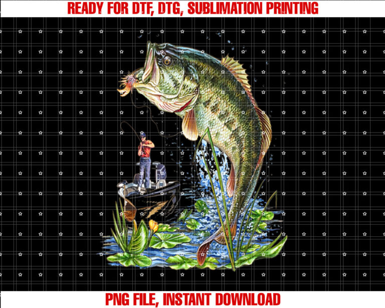Fishing Graphic Large Mouth Bass Fish Shirt  PNG, DTF, DTG, Sublimation Design