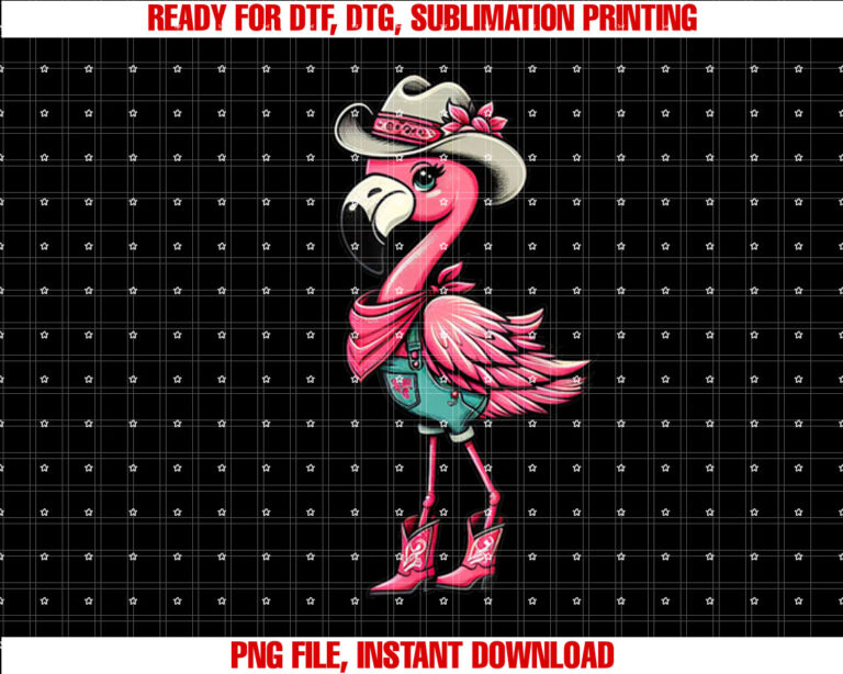 Flamingo Cowgirl Women Girl Cute Flamingo Tropical Birds Shirt  PNG, DTF, DTG, Sublimation Design